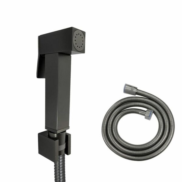 Square Gun Metal Grey Gold Toilet Bidet Spray Kit with Stainless Steel Hose | GM0009E-SS.SH