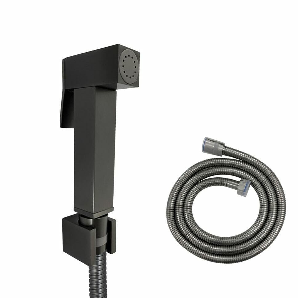 Square Gun Metal Grey Gold Toilet Bidet Spray Kit with Stainless Steel Hose | GM0009E-SS.SH