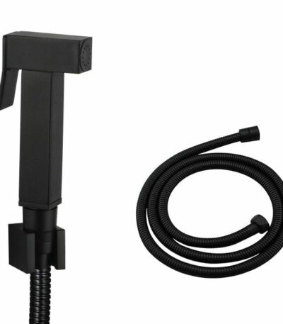 Square Matt Black Toilet Bidet Spray Kit with Stainless Steel Hose | OX0009E-SS.SH