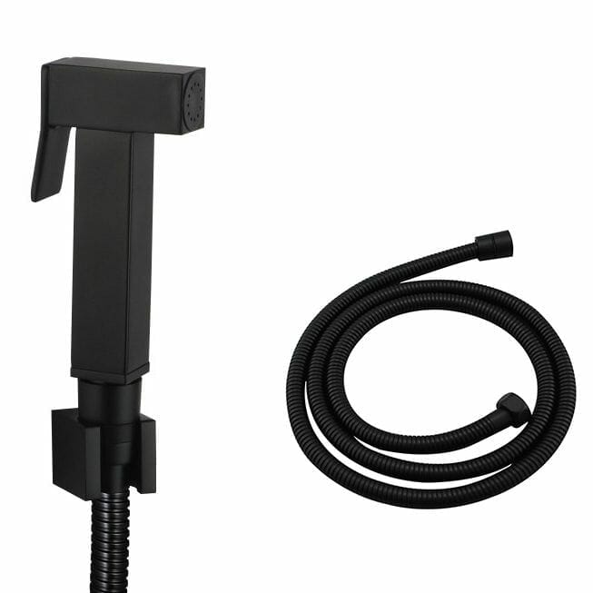 Square Matt Black Toilet Bidet Spray Kit with Stainless Steel Hose | OX0009E-SS.SH
