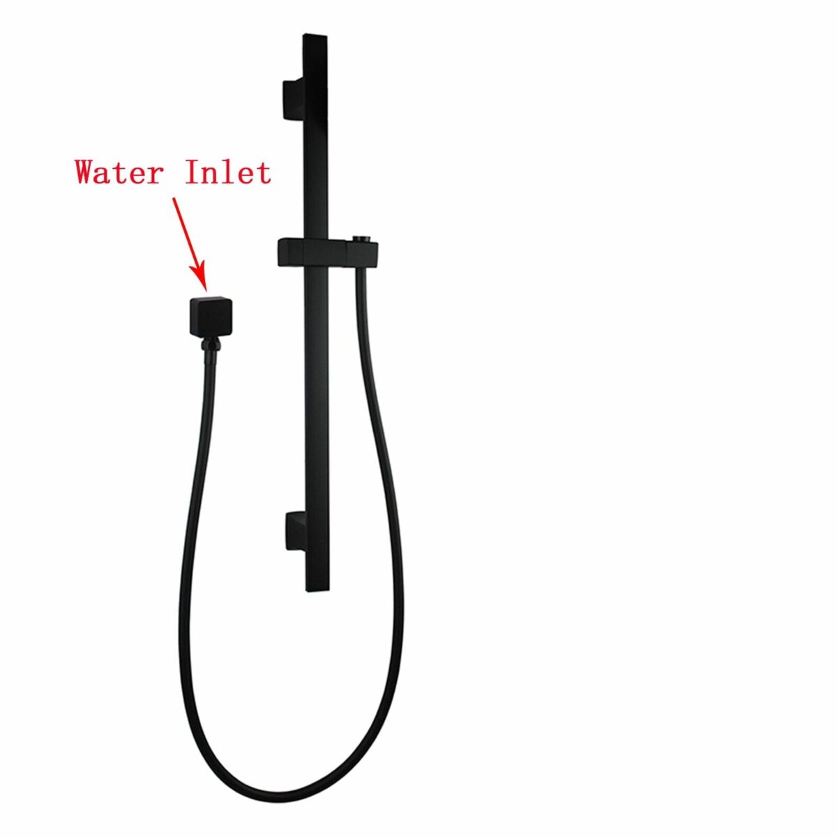 Square Matt Black Wall Mounted Sliding Rail with Water Hose & Wall Connector Only | OX2145.SH.N