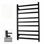 Square Matte Black Electric Heated Towel Rack - 9 Bars - 600mm | OX09.S.HTR