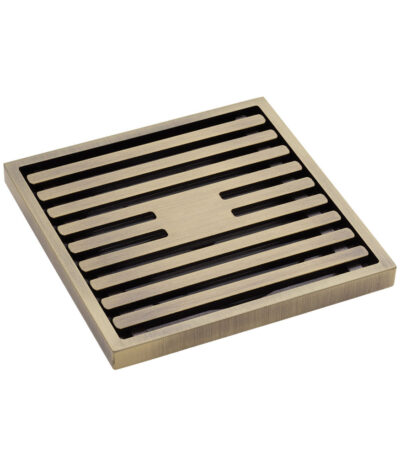 Square Slim Grate Floor Waste, 88mm Outlet, Antique Brass