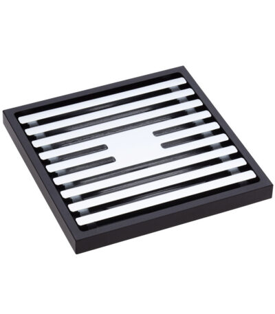 Square Slim Grate Floor Waste, 88mm Outlet, Matte Black & Chrome