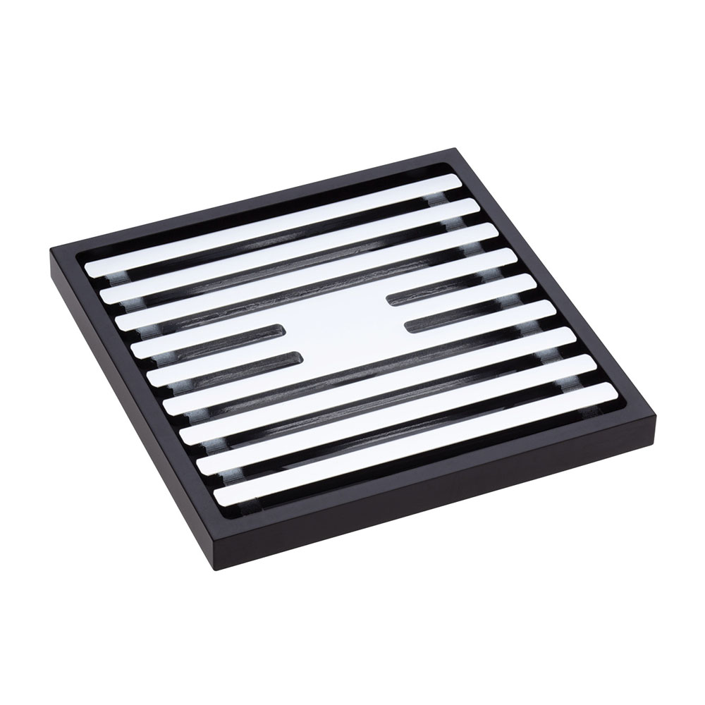 Square Slim Grate Floor Waste, 88mm Outlet, Matte Black & Chrome
