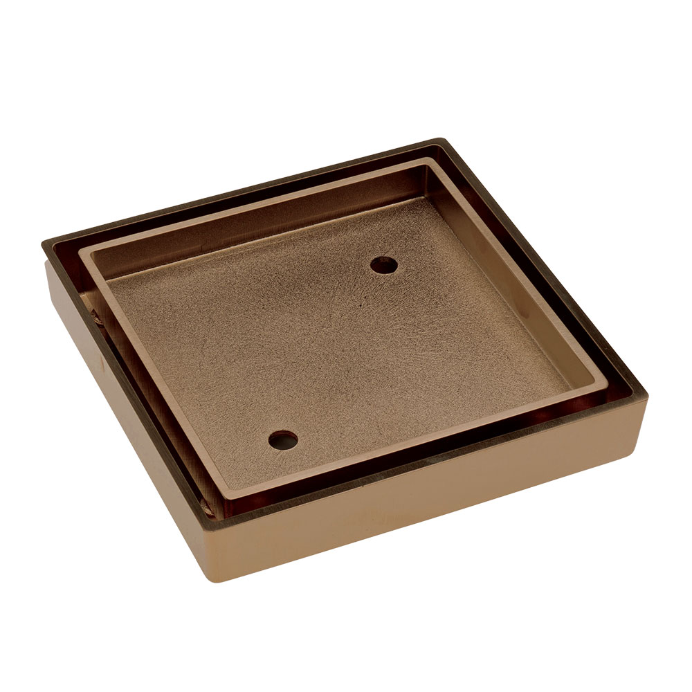 Square Tile Bed Floor Waste, 75mm Outlet, Brushed Copper
