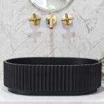 Stadio Groove Above Counter Artificial Stone - Fluted - Matt Black - Oval - 480mm | CSB716-MB