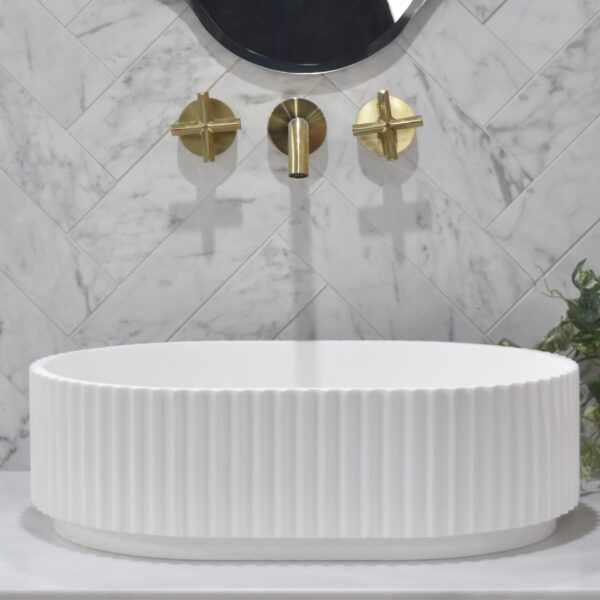 Stadio Groove Above Counter Artificial Stone - Fluted - Matt White - Oval - 480mm | CSB716-MW
