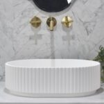 Stadio Groove Above Counter Artificial Stone - Fluted - Matt White - Oval - 480mm | CSB716-MW