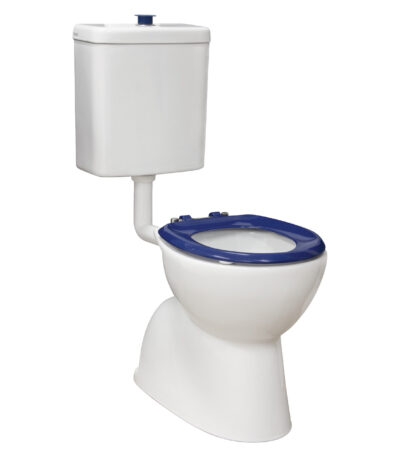 Stella Care Adjustable Link Toilet Suite, Gloss White with Blue Seat