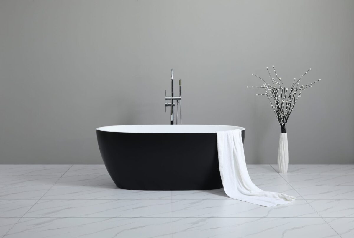 Stella Freestanding Bathtub - Matt Black/Matt White - No Overflow - 1700mm | MBBT-5-1700