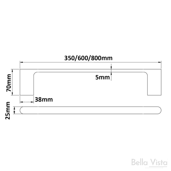 Supra Single Towel Rail - 800mm - Black | Bella Vista - 1624-800-P-BLK