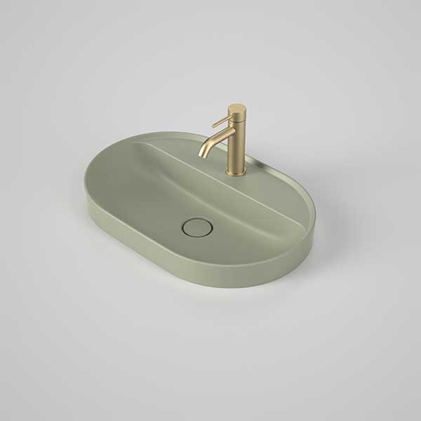 Caroma Liano II 600mm Pill Inset Basin with Tap Landing (1 Tap Hole) – Matte Green