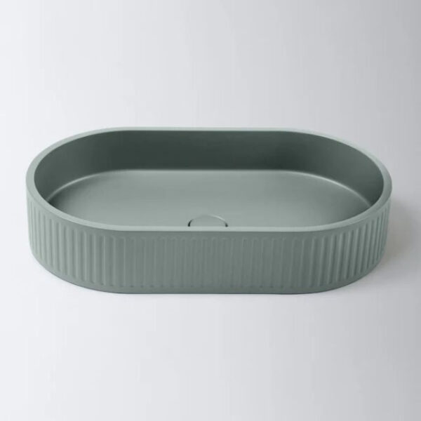 Eight Quarters 600mm x 350mm Fluted Concrete Pill Above Counter Basin - Sage Green