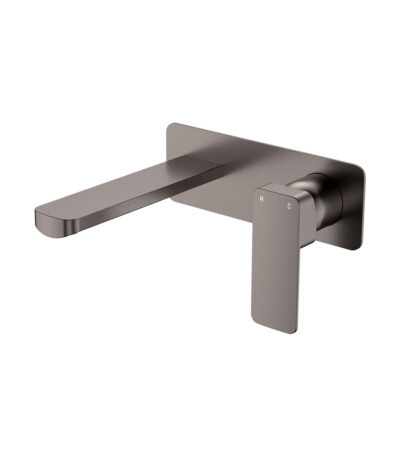 Tono Basin/Bath Wall Mixer Set, Rectangular Plate, 160mm Outlet, Gun Metal