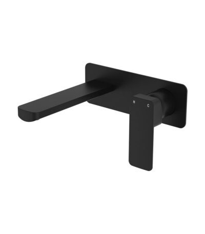 Tono Basin/Bath Wall Mixer Set, Rectangular Plate, 160mm Outlet, Matte Black