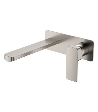 Tono Basin/Bath Wall Mixer Set, Rectangular Plate, 200mm Outlet, Brushed Nickel