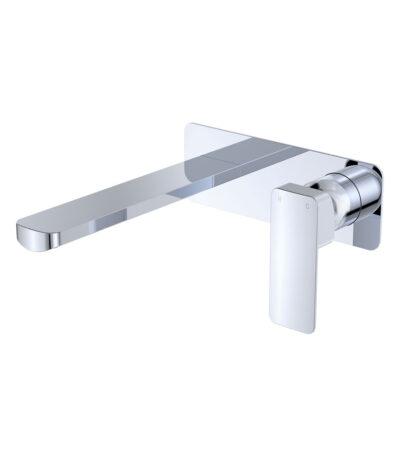 Tono Basin/Bath Wall Mixer Set, Rectangular Plate, 200mm Outlet, Chrome