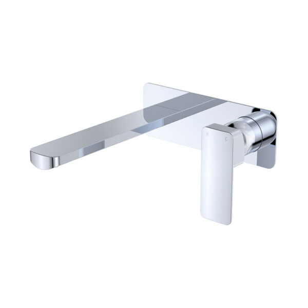 Tono Basin/Bath Wall Mixer Set, Rectangular Plate, 200mm Outlet, Chrome