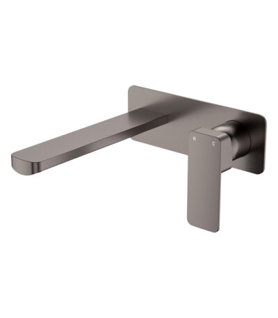 Tono Basin/Bath Wall Mixer Set, Rectangular Plate, 200mm Outlet, Gun Metal