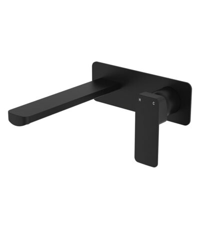 Tono Basin/Bath Wall Mixer Set, Rectangular Plate, 200mm Outlet, Matte Black