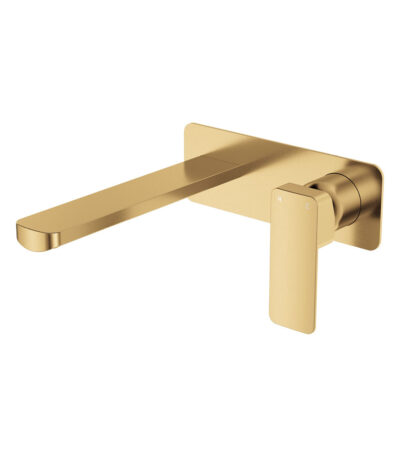 Tono Basin/Bath Wall Mixer Set, Rectangular Plate, 200mm Outlet, Urban Brass