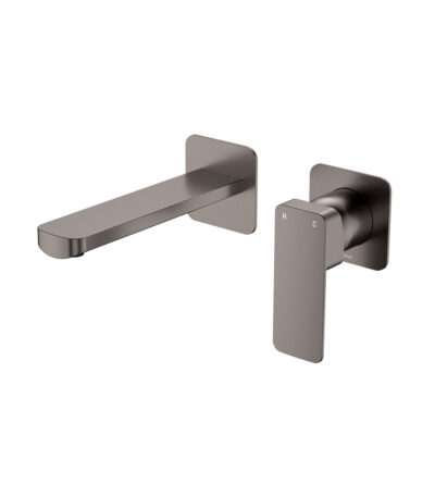 Tono Basin/Bath Wall Mixer Set, Square Plates, 160mm Outlet, Gun Metal