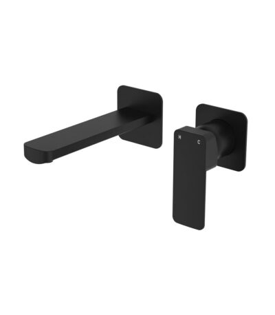 Tono Basin/Bath Wall Mixer Set, Square Plates, 160mm Outlet, Matte Black