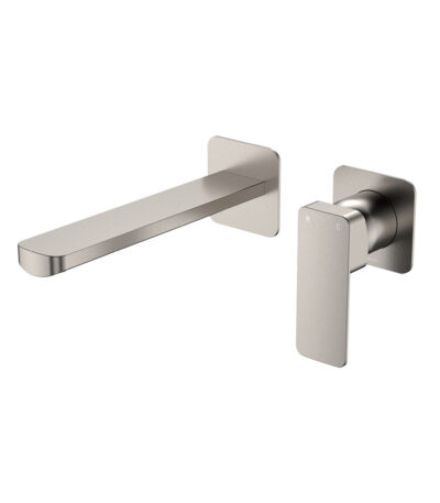 Tono Basin/Bath Wall Mixer Set, Square Plates, 200mm Outlet, Brushed Nickel