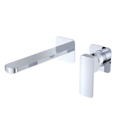 Tono Basin/Bath Wall Mixer Set, Square Plates, 200mm Outlet, Chrome