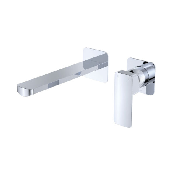 Tono Basin/Bath Wall Mixer Set, Square Plates, 200mm Outlet, Chrome