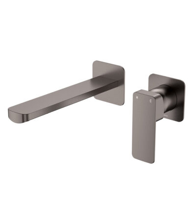 Tono Basin/Bath Wall Mixer Set, Square Plates, 200mm Outlet, Gun Metal