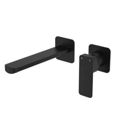 Tono Basin/Bath Wall Mixer Set, Square Plates, 200mm Outlet, Matte Black