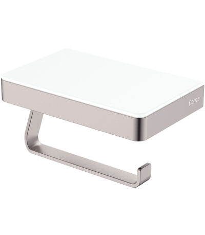 Tono Toilet Roll Holder with Glass Shelf, Brushed Nickel