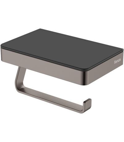 Tono Toilet Roll Holder with Glass Shelf, Gun Metal
