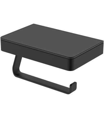 Tono Toilet Roll Holder with Glass Shelf, Matte Black