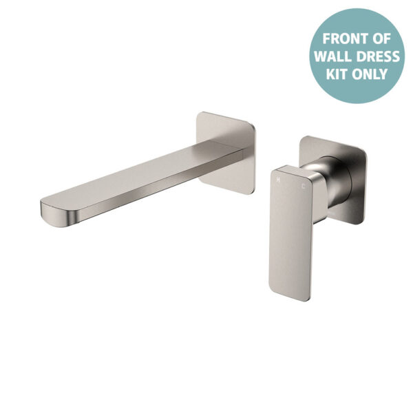 Tono Wall Basin/Bath Mixer Set Dress Kit, Brushed Nickel, Square Plates, 200mm Outlet