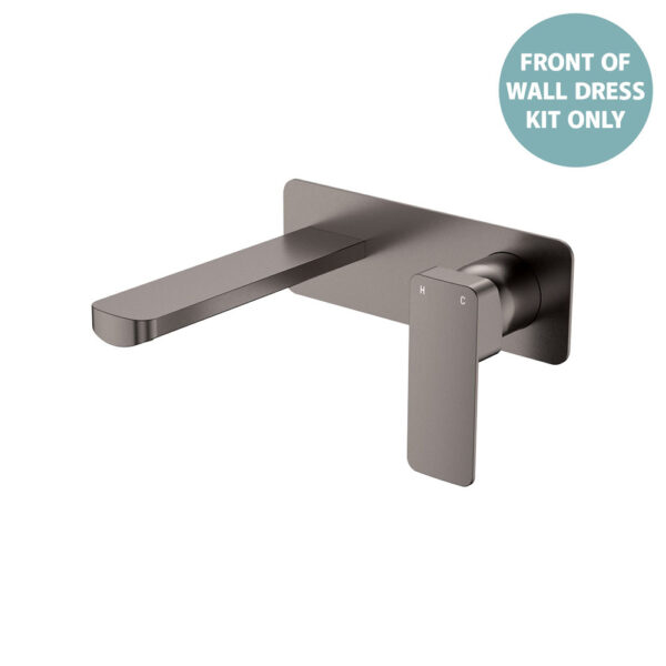 Tono Wall Basin/Bath Mixer Set Dress Kit, Gun Metal, Rectangular Plate, 160mm Outlet