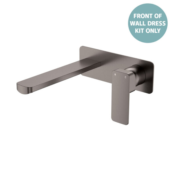 Tono Wall Basin/Bath Mixer Set Dress Kit, Gun Metal, Rectangular Plate, 200mm Outlet