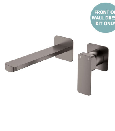 Tono Wall Basin/Bath Mixer Set Dress Kit, Gun Metal, Square Plates, 200mm Outlet
