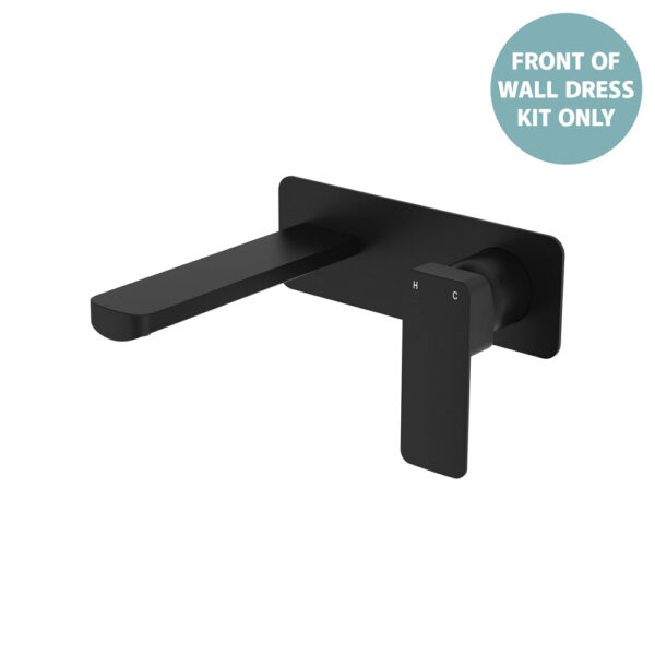 Tono Wall Basin/Bath Mixer Set Dress Kit, Matte Black, Rectangular Plate, 160mm Outlet