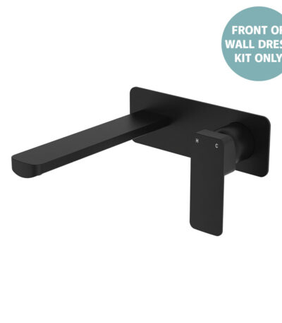 Tono Wall Basin/Bath Mixer Set Dress Kit, Matte Black, Rectangular Plate, 200mm Outlet