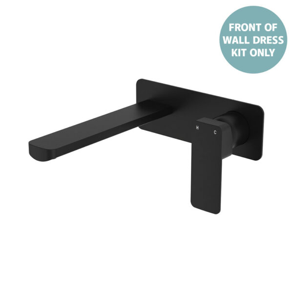 Tono Wall Basin/Bath Mixer Set Dress Kit, Matte Black, Rectangular Plate, 200mm Outlet