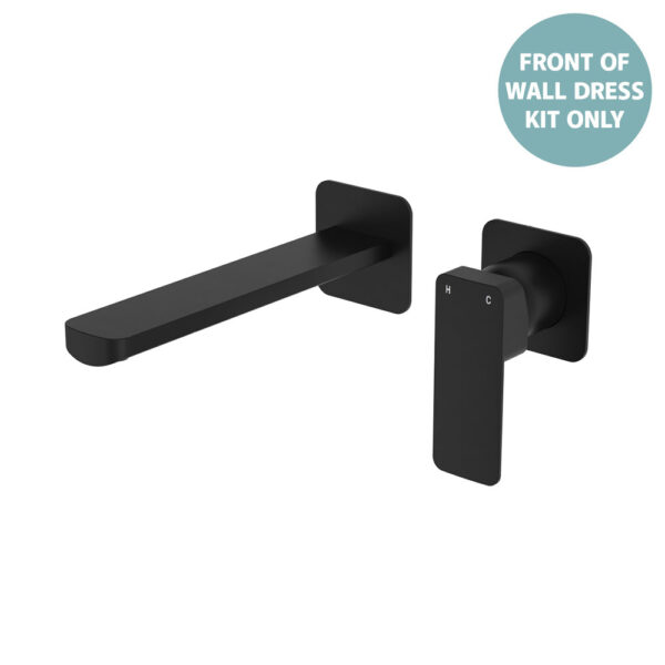 Tono Wall Basin/Bath Mixer Set Dress Kit, Matte Black, Square Plates, 200mm Outlet