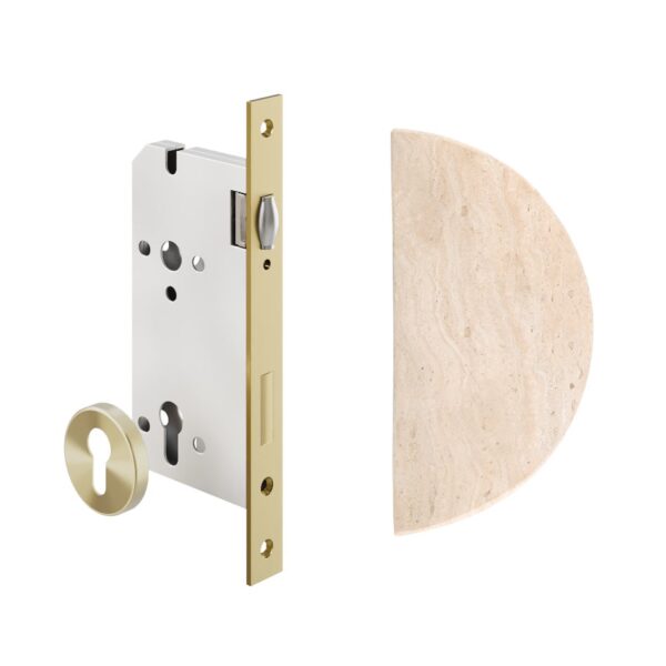 Travertine Half Moon Entry Door Pull & Lock Set