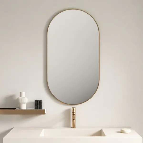 UNICASA FMO-9050-BG ALUMINUM FRAMED OVAL MIRROR 500x900MM BRUSHED GOLD - Urban Designs Bathroom and Kitchen