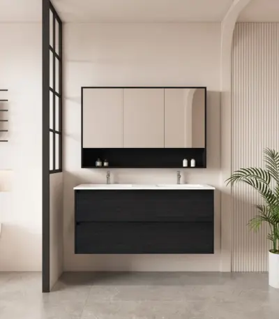 UNICASA HE-120W-BO HERA WALL HUNG VANITY 1200MM BLACK OAK - Urban Designs Bathroom and Kitchen