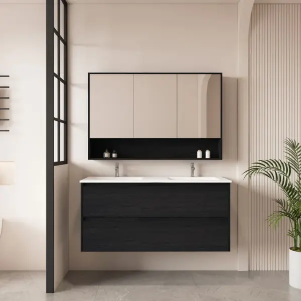 UNICASA HE-120W-BO HERA WALL HUNG VANITY 1200MM BLACK OAK - Urban Designs Bathroom and Kitchen