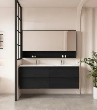 UNICASA HE-150W-BO HERA WALL HUNG VANITY 1500MM BLACK OAK - Urban Designs Bathroom and Kitchen