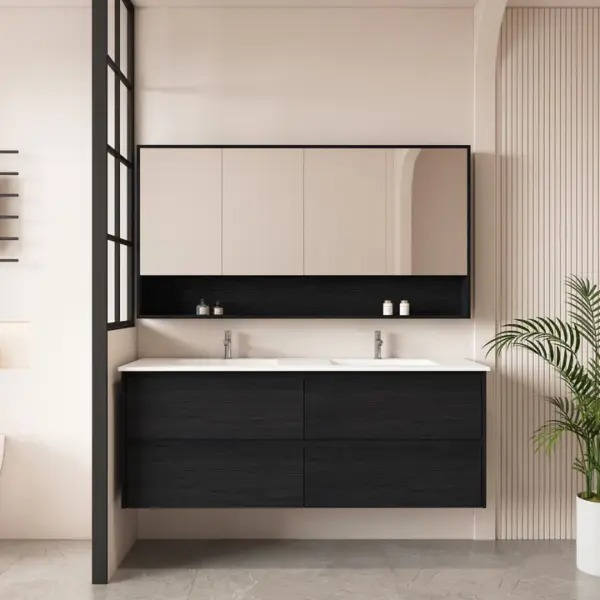 UNICASA HE-150W-BO HERA WALL HUNG VANITY 1500MM BLACK OAK - Urban Designs Bathroom and Kitchen